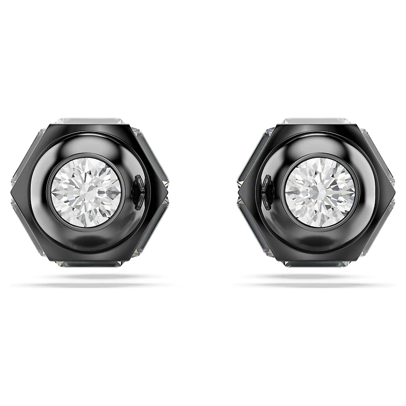 Numina stud earrings, Round cut, White, Ruthenium plated by SWAROVSKI