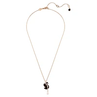 Swan pendant, Swan, Black, 18K rose gold finish