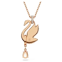 Swan pendant, Swan, Black, 18K rose gold finish
