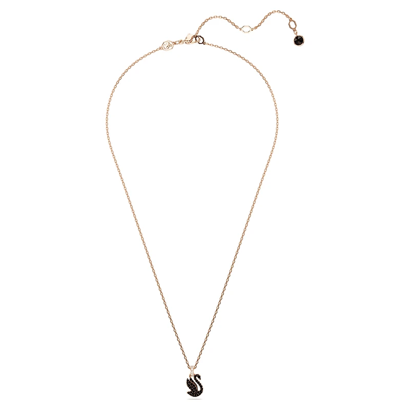 Swan pendant, Swan, Small, Black, 18K rose gold finish