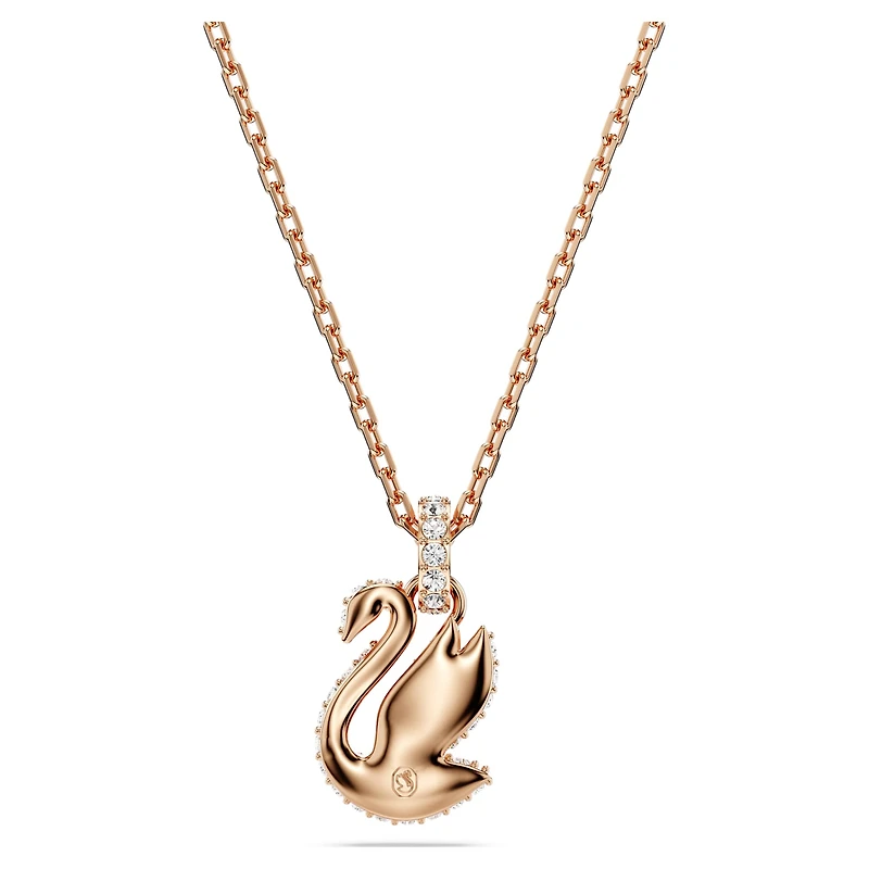 Swan pendant, Swan, Small, Black, 18K rose gold finish