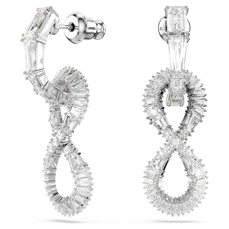 Hyperbola drop earrings, Infinity, White, Rhodium plated by SWAROVSKI