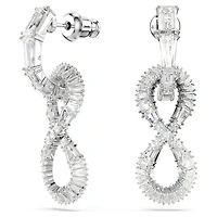 Hyperbola drop earrings, Infinity, White, Rhodium plated by SWAROVSKI