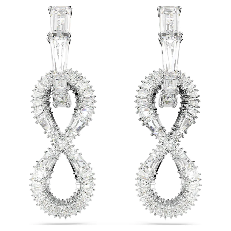 Hyperbola drop earrings, Infinity, White, Rhodium plated by SWAROVSKI