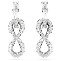Hyperbola drop earrings, Infinity, White, Rhodium plated by SWAROVSKI