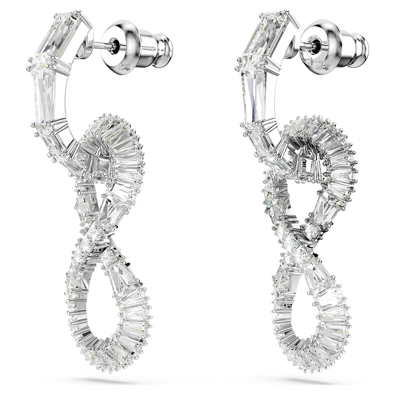Hyperbola drop earrings, Infinity, White, Rhodium plated by SWAROVSKI