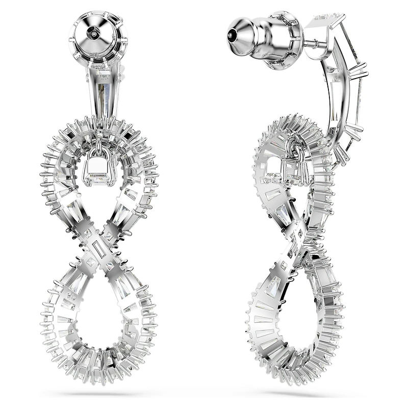 Hyperbola drop earrings, Infinity, White, Rhodium plated by SWAROVSKI