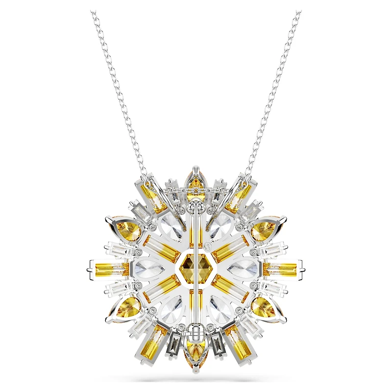 Idyllia pendant and brooch, Mixed cuts, Flower, Long, Yellow, Rhodium plated by SWAROVSKI