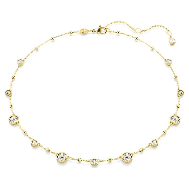 Imber necklace, Round cut, Scattered design, White, 18K gold finish