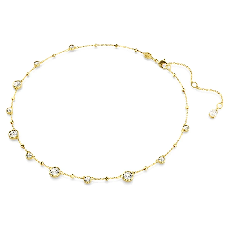 Imber necklace, Round cut, Scattered design, White, 18K gold finish