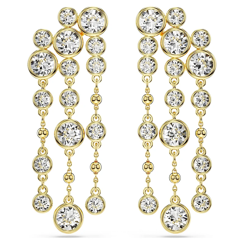 Imber drop earrings, Round cut, Chandelier, White, 18K gold finish
