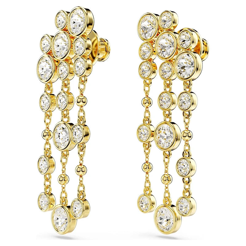 Imber drop earrings, Round cut, Chandelier, White, 18K gold finish