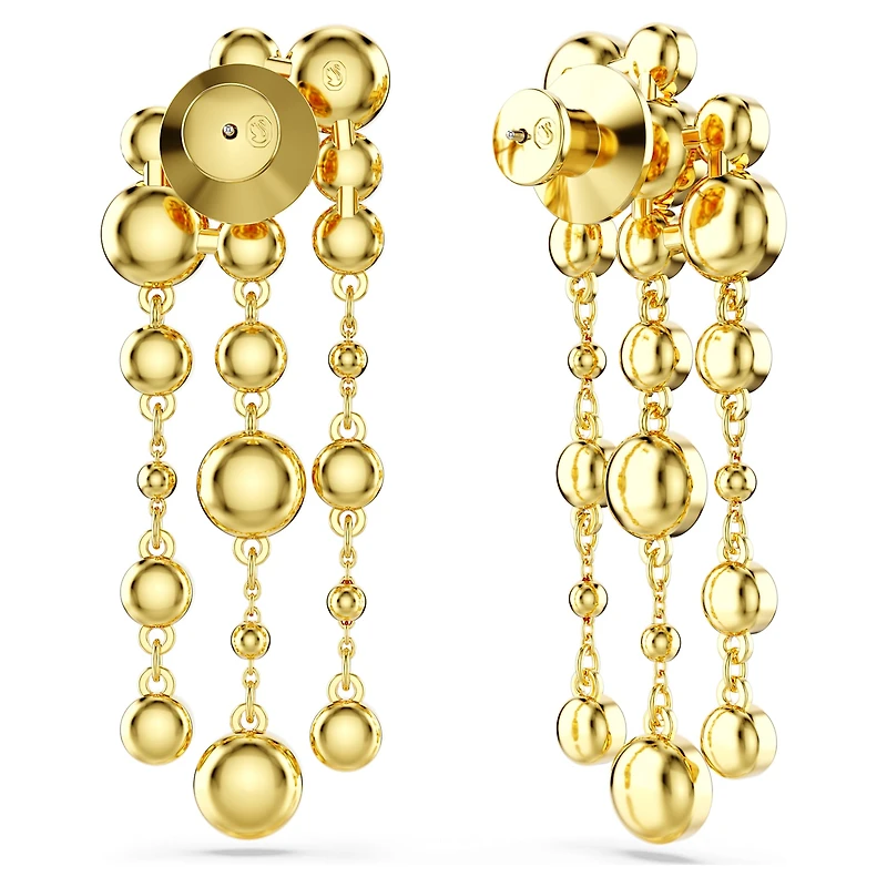 Imber drop earrings, Round cut, Chandelier, White, 18K gold finish