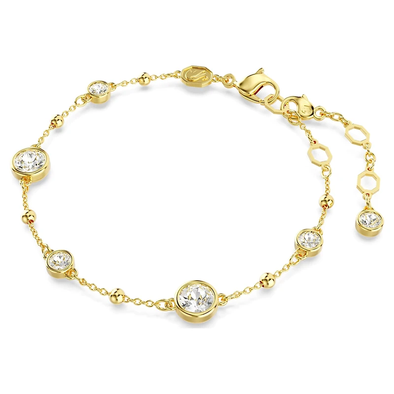 Imber bracelet, Round cut, Scattered design, White, 18K gold finish