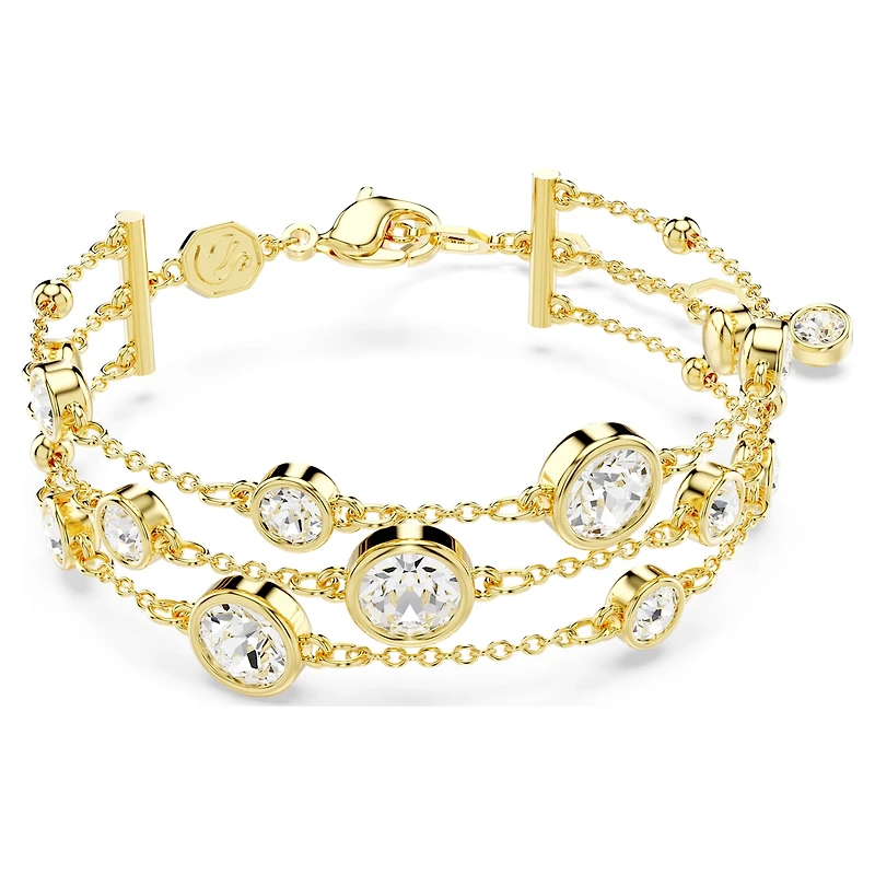 Imber wide bracelet, Round cut, White, 18K gold finish