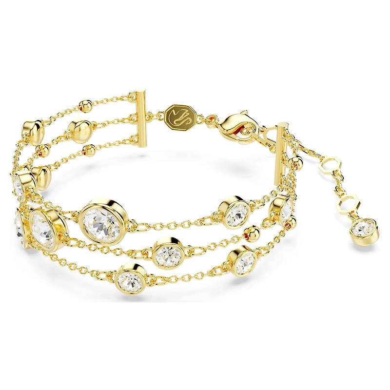 Imber wide bracelet, Round cut, White, 18K gold finish