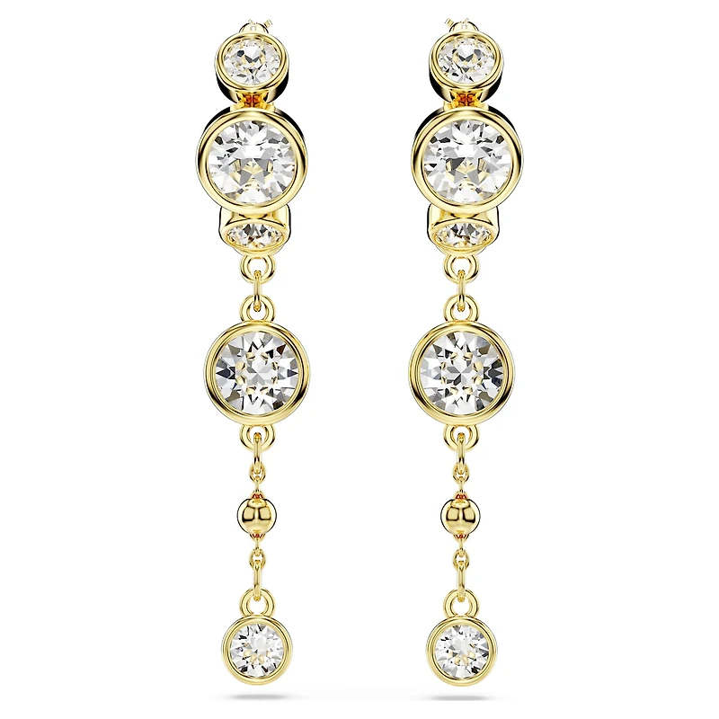 Imber drop earrings, Round cut, White, 18K gold finish