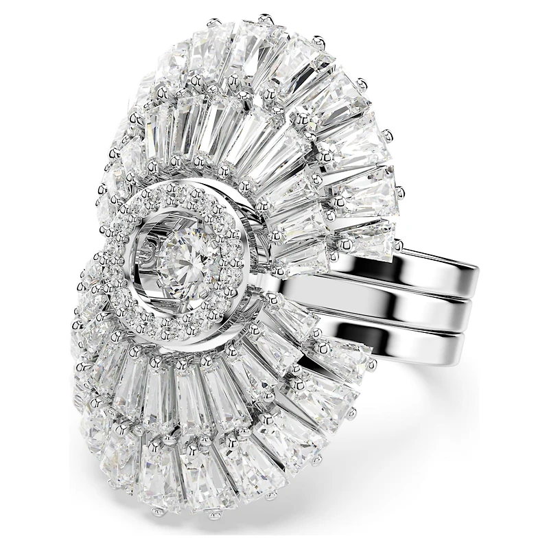 Idyllia ring, Set (3), Mixed cuts, Shell, White, Rhodium plated by SWAROVSKI