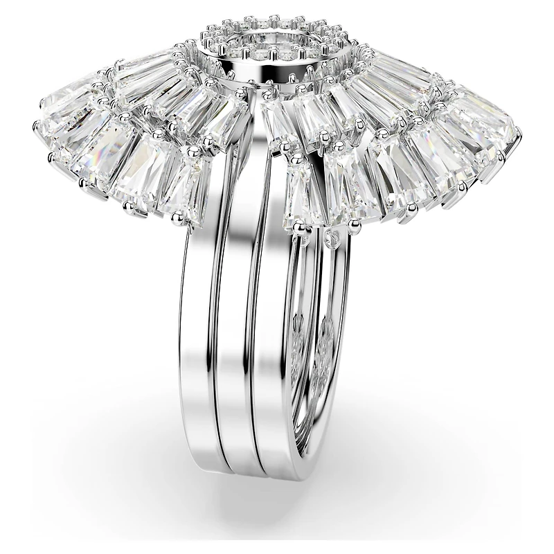 Idyllia ring, Set (3), Mixed cuts, Shell, White, Rhodium plated by SWAROVSKI