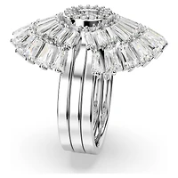 Idyllia ring, Set (3), Mixed cuts, Shell, White, Rhodium plated by SWAROVSKI