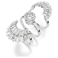 Idyllia ring, Set (3), Mixed cuts, Shell, White, Rhodium plated