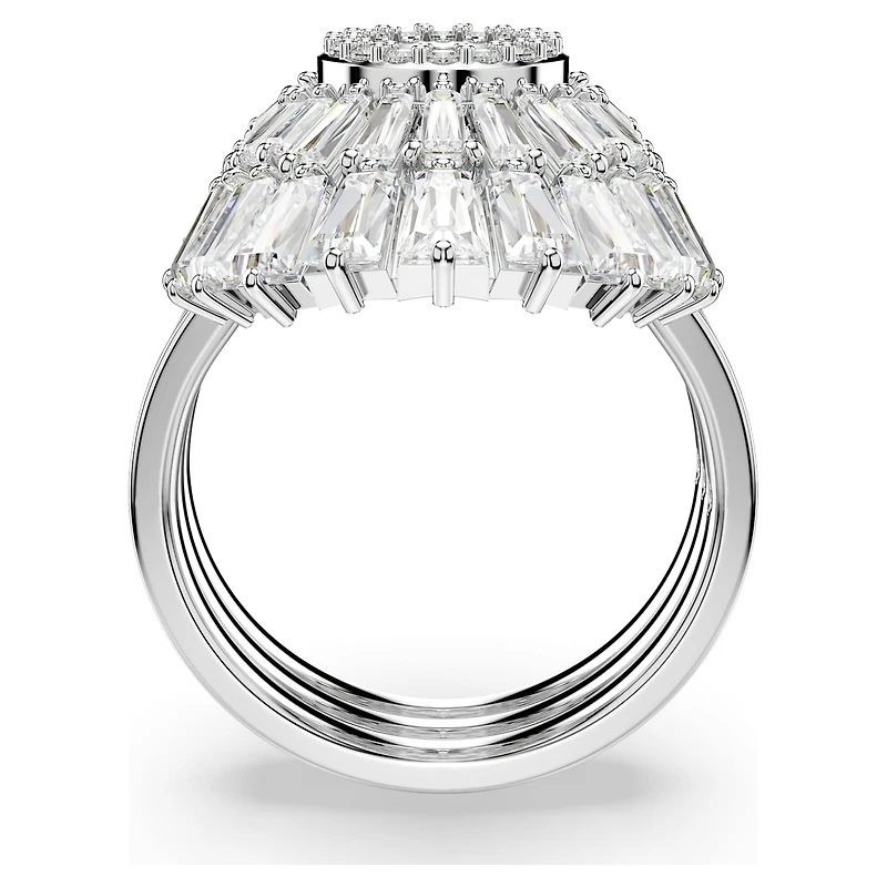 Idyllia ring, Set (3), Mixed cuts, Shell, White, Rhodium plated