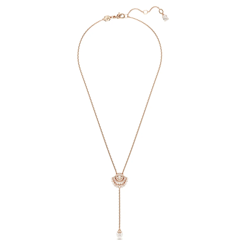 Idyllia Y pendant, Crystal pearl, Shell, White, Rose gold-tone plated by SWAROVSKI
