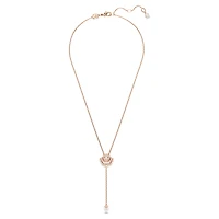 Idyllia Y pendant, Crystal pearl, Shell, White, Rose gold-tone plated by SWAROVSKI