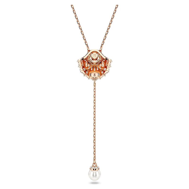 Idyllia Y pendant, Crystal pearl, Shell, White, Rose gold-tone plated by SWAROVSKI