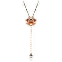 Idyllia Y pendant, Crystal pearl, Shell, White, Rose gold-tone plated by SWAROVSKI