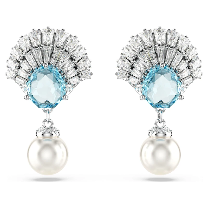 Idyllia drop earrings, Crystal pearl, Shell, Blue, Rhodium plated by SWAROVSKI