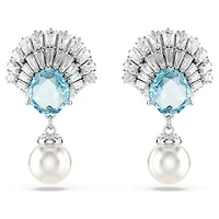 Idyllia drop earrings, Crystal pearl, Shell, Blue, Rhodium plated by SWAROVSKI