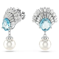 Idyllia drop earrings, Crystal pearl, Shell, Blue, Rhodium plated by SWAROVSKI