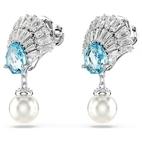 Idyllia drop earrings, Crystal pearl, Shell, Blue, Rhodium plated by SWAROVSKI