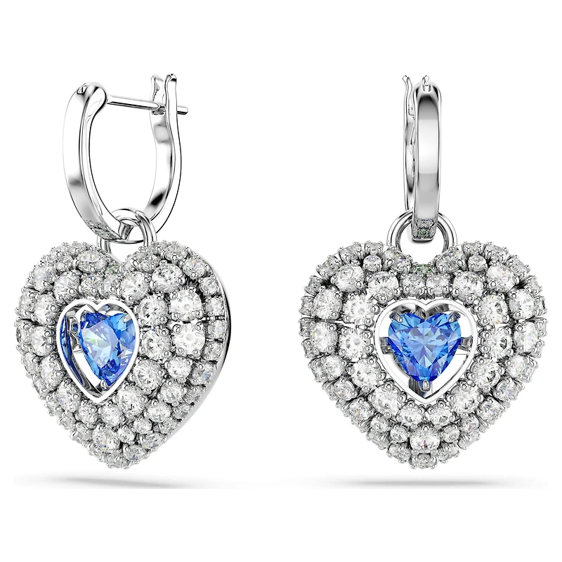 Hyperbola drop earrings, Heart, Blue, Rhodium plated by SWAROVSKI