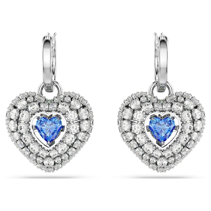 Hyperbola drop earrings, Heart, Blue, Rhodium plated by SWAROVSKI