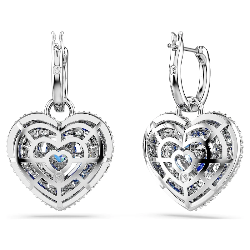 Hyperbola drop earrings, Heart, Blue, Rhodium plated by SWAROVSKI