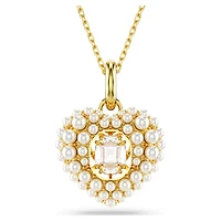 Idyllia pendant, Crystal pearl, Heart, White, 18K gold finish