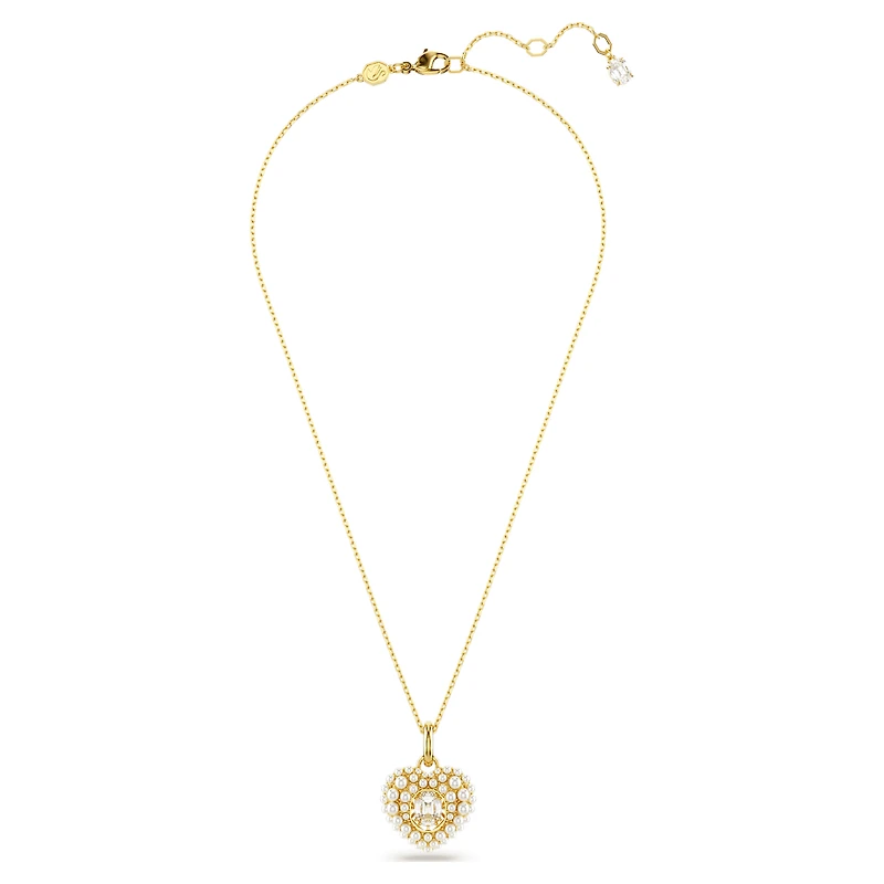 Idyllia pendant, Crystal pearl, Heart, White, 18K gold finish