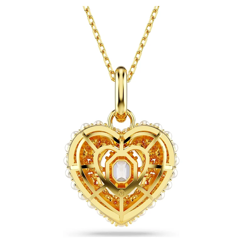 Idyllia pendant, Crystal pearl, Heart, White, 18K gold finish
