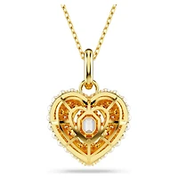Idyllia pendant, Crystal pearl, Heart, White, 18K gold finish