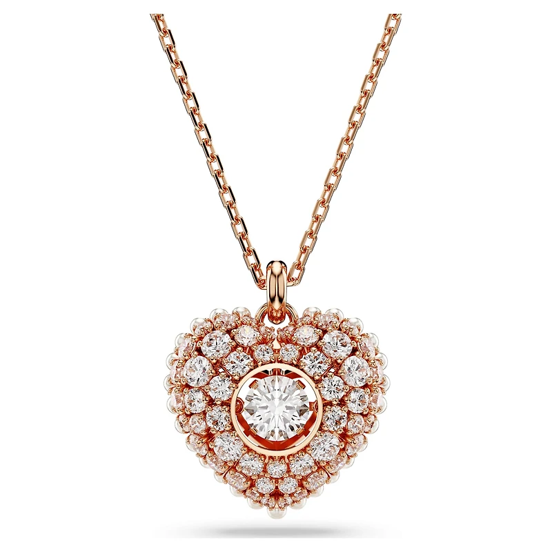 Idyllia pendant, Crystal pearl, Heart, White, 18K rose gold finish