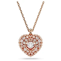 Idyllia pendant, Crystal pearl, Heart, White, 18K rose gold finish