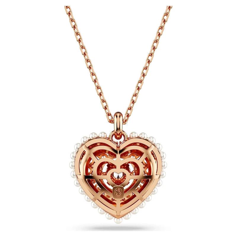 Idyllia pendant, Crystal pearl, Heart, White, 18K rose gold finish