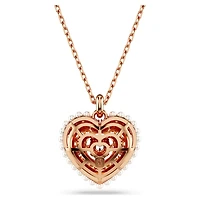 Idyllia pendant, Crystal pearl, Heart, White, 18K rose gold finish