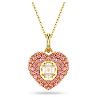 Idyllia pendant, Octagon cut, Crystal pearl, Heart, Pink, 18K gold finish