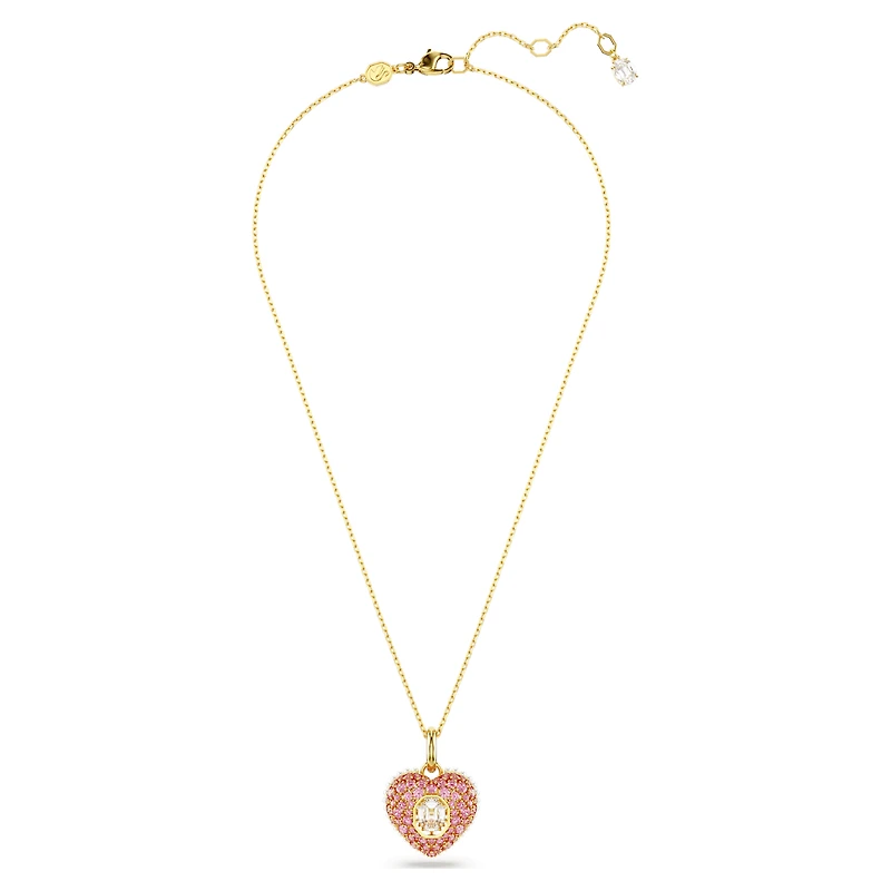 Idyllia pendant, Octagon cut, Crystal pearl, Heart, Pink, 18K gold finish
