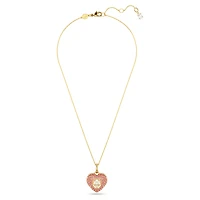 Idyllia pendant, Octagon cut, Crystal pearl, Heart, Pink, 18K gold finish