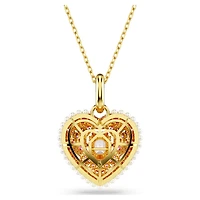 Idyllia pendant, Octagon cut, Crystal pearl, Heart, Pink, 18K gold finish