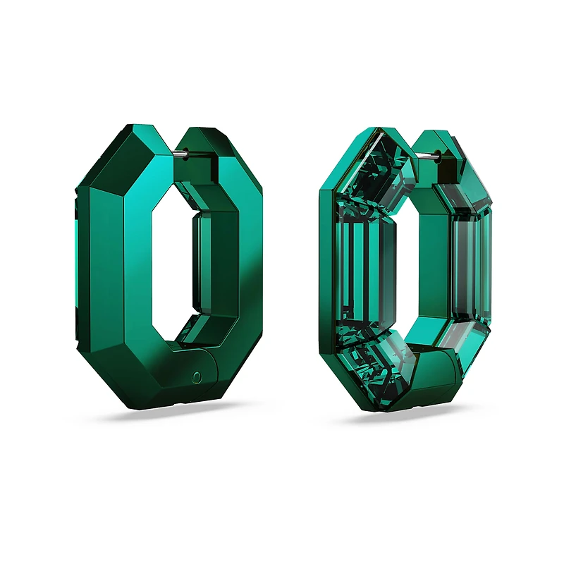 Lucent hoop earrings, Octagon shape, Small, Green by SWAROVSKI